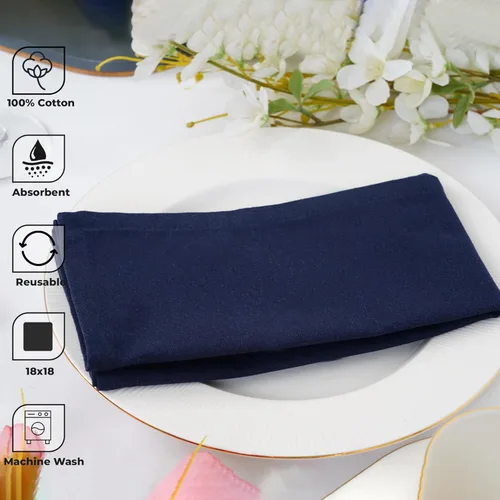Miniatura 2 de Blue Needles - Juego de 12 servilletas de tela sólidas azul marino 100% algodón, servilletas de cena de 45 x 45 centímetros - Suave, reutilizable