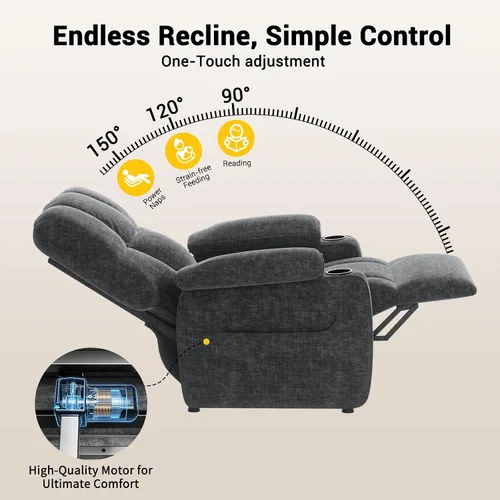 Miniatura 5 de AMADA HOMEFURNISHING Silla reclinable eléctrica para adultos, reclinable eléctrico de felpilla ajustable infinita con soporte para tazas, control