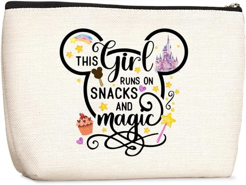 Wenboco Bolsa de cosméticos con diseño de ratón de dibujos animados para mujeres, adolescentes, niñas, cumpleaños, esta chica corre en aperitivos,