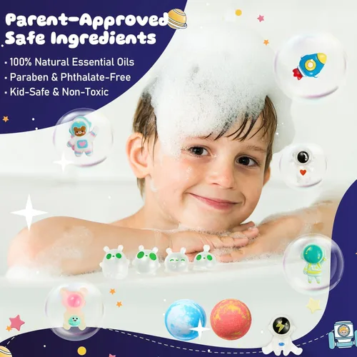 Miniatura 4 de Paquete de 20 bombas de baño Galaxy para niños con juguetes Space Explorer, bombas de baño para niños Cosmic Adventure con astronautas, cohetes