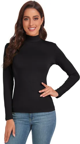 Miniatura 3 de ACIEMR Camisetas de manga larga con cuello alto falso para mujer, ajustadas, básicas, para mujer
