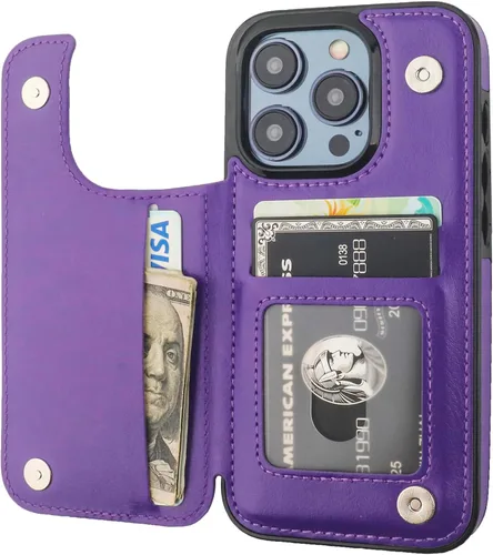 Miniatura 10 de ONETOP Funda tipo cartera compatible con iPhone 15 Pro con soporte para tarjetas, funda de piel sintética con ranuras para tarjetas, doble cierre
