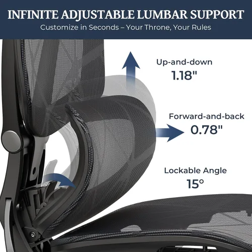 Miniatura 4 de Lumbar Support Office Chair - 330lb Big & Tall Ergonomic Office Chair with Dynamic Lumbar - Forward Tilt Seat - Adjustable Headrest & Arms