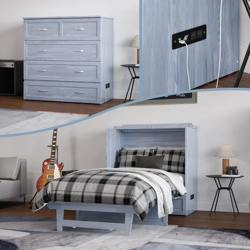 Miniatura 32 de AFI, Northfield Murphy Bed - Baúl de cama Twin XL con colchón de 6", cajón de almacenamiento y cargador USB integrado, ámbar quemado