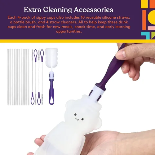 Miniatura 7 de Special Supplies Honey Bear - Taza de paja para bebés, paquete de 4, divertida bebida de entrenamiento de destete con forma de animal