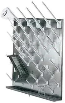 Estante de secado modular de acero inoxidable, 50 clavijas blancas