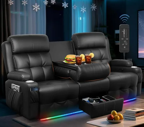 Miniatura 7 de Sofá reclinable biplaza, asiento de cine en casa de 4 plazas, sofá reclinable con USB, consola central, sillón reclinable de pared para caravana