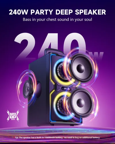 Miniatura 2 de Hotlemon Altavoz Bluetooth grande: 240 W pico potente sonido fuerte con graves profundos, tiempo de reproducción de 15 horas, carga rápida, TWS