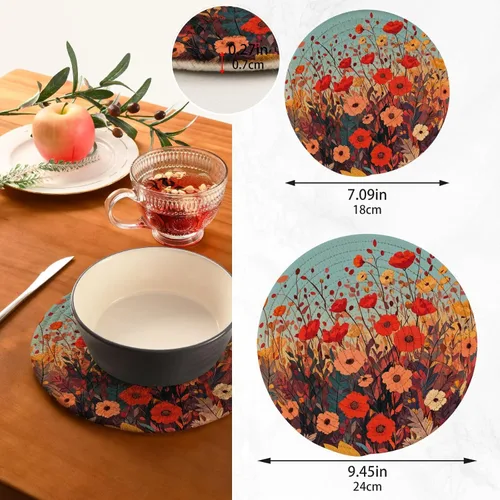 Miniatura 3 de Salvamanteles de flores de amapola otoñal para platos calientes, ollas y sartenes, salvamanteles tejidos de algodón, redondo, grande, decoración