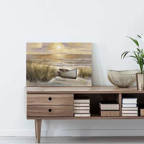 Miniatura 4 de arttitue Lienzo decorativo para pared de playa: baño, puesta de sol costera, paisaje, océano, mar, escena, obra de arte, paisaje marino, barco
