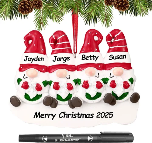 Miniatura 35 de Adornos de Navidad personalizados 2025, familia de 2, 3, 4, 5, 6, gnomo, adorno de Navidad personalizado con nombres, adornos familiares Gnomos