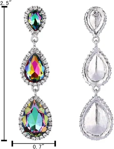 Miniatura 139 de EleQueen Pendientes de cristal austriaco en tono dorado para mujer, forma de pera de 2.5 pulgadas, color esmeralda