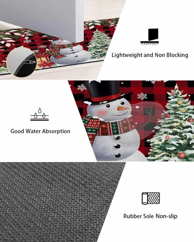 Miniatura 2 de Xmas Snowman Bath Mat for Tub,Non Slip Bathroom Floor Runner Rug Quick Dry & Absorbent Diatomaceous Earth Shower Sink Kitchen Washable