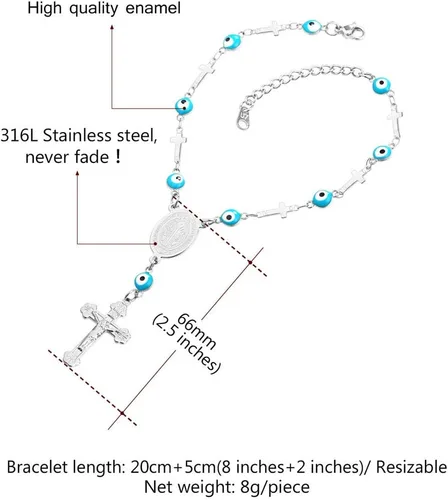 Miniatura 4 de U7 Christian Bracelets Stainless Steel 18K Gold Plated Cross Bracelet, Saint Bendict Bracelet, Rosary Bracelets for Men Women