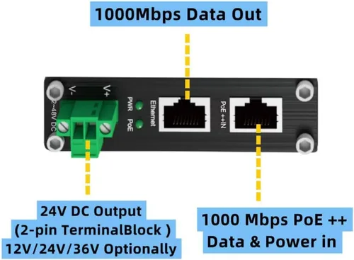 Miniatura 2 de PoE Splitter 12V 802.3bt Puerto Gigabit obediente, Industrial 10/100/1000Mbps IEEE802.3bt Power Over Ethernet Splitter Adaptador con salida de 12V