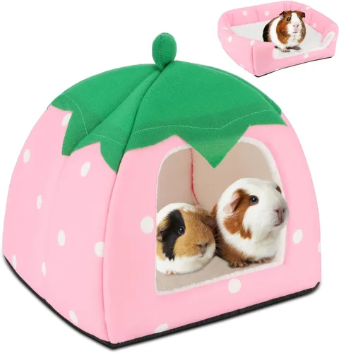 Miniatura 15 de BWOGUE Casa Cama para Conejillo de Indias Acogedora Cueva de Hámster Escondite Grande para Conejos Enanos Erizo Dragón Barbudo Nido de Invierno rojo