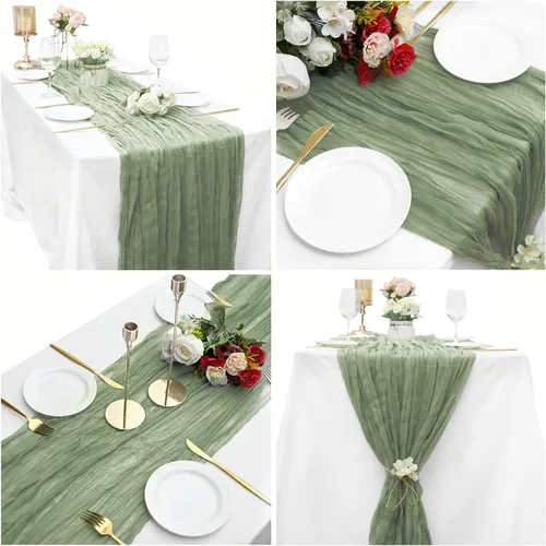 Miniatura 3 de Paquete de 8 caminos de mesa de estopilla verde salvia de 10 pies, camino de mesa de gasa, tela de queso, 35x120 pulgadas, caminos de mesa bohemios
