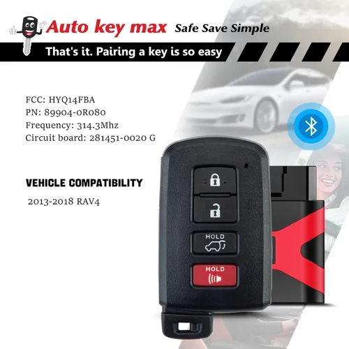 Miniatura 3 de Reemplazo inteligente de llavero de automóvil para Toyota RAV4 2013-2018 FCCID: HYQ14FBA (281451-0020) Board; por Auto Key Max (1)