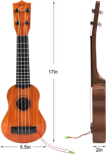 Miniatura 6 de Raimy Guitarra ukelele de 17 pulgadas para niños, 4 cuerdas, mini guitarra para niños, instrumentos musicales, juguetes educativos con púas