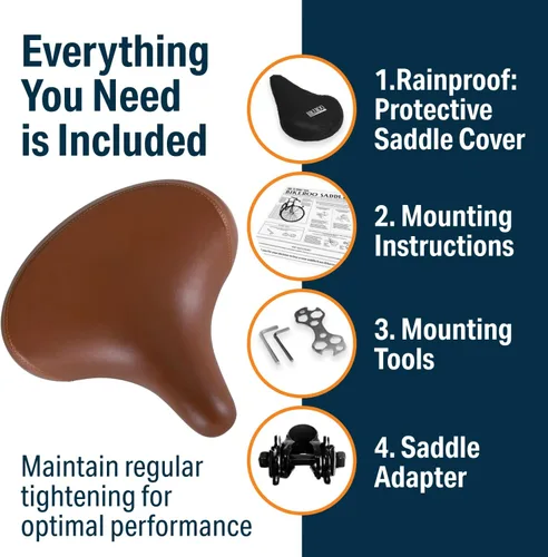 Miniatura 4 de Bikeroo Wide Cruiser Saddle - Comfort Seat Fits Indoor & Outdoor Bicycles - Steel Spring & Elastomer Suspension - Memory Foam