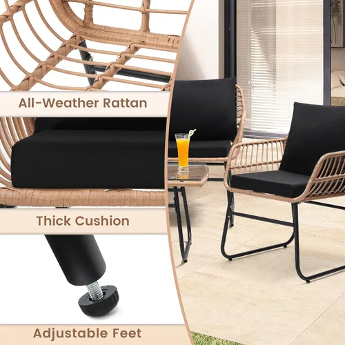 Miniatura 5 de Kromax Juego de 4 muebles de patio estilo bistró para exteriores, sofá de mimbre, 2 sillas de ratán y mesa, juego de conversación para el patio