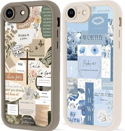Miniatura 59 de Paquete de 2 fundas protectoras para iPhone 13 de 6.1 pulgadas con versículo bíblico de Jesús y cruz cristiana floral, para mujeres y niñas, funda