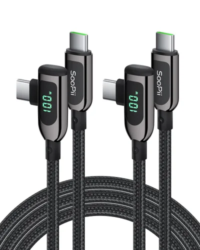 Miniatura 19 de SOOPII 100W Cable USB C a USB C de Ángulo Recto, Cable de Aleación de Zinc de 1 Pie de Tipo-C Trenzado de Nylon con Pantalla LED para iPad