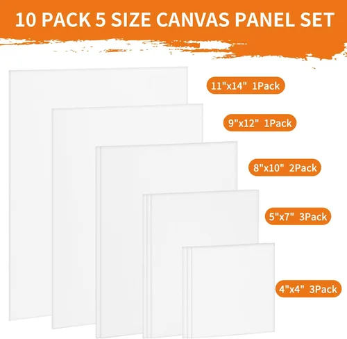 Miniatura 2 de FIXWAL Tableros de lienzo para pintar, paquete de 10 lienzos de 8 x 10, 9 x 12, 11 x 14, 5 x 7, 4 x 4 para pintura artística, lienzos de lienzo