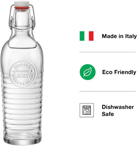 Miniatura 7 de Bormioli Rocco Officina 1825 - Botella abatible con asas (juego de 2) – 37.25 onzas con tapa abatible, botellas herméticas de almacenamiento
