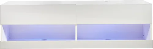 Miniatura 7 de MMT Furniture Designs Ltd Soporte de TV con luz LED azul de 55 pulgadas, soporte de TV brillante flotante montado en la pared, estante de TV