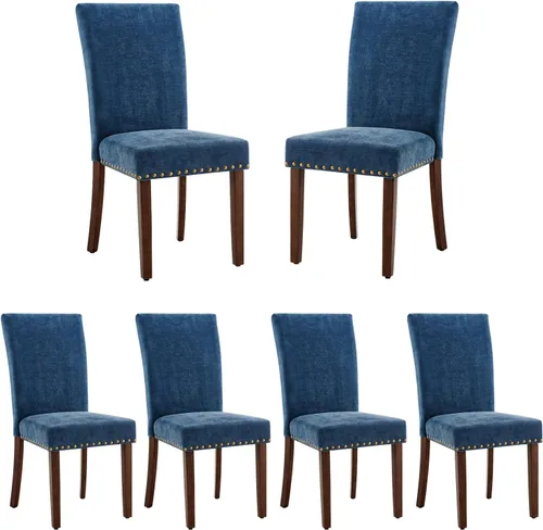 Miniatura 9 de COLAMY Juego de 2 sillas de comedor tapizadas Parsons, sillas de tela para comedor y cocina con detalle de cabeza de clavo y patas de madera