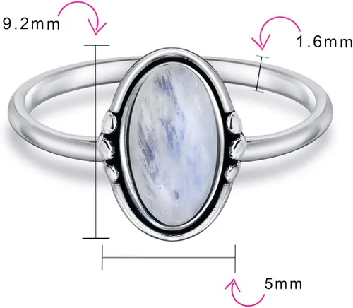Miniatura 4 de Western Boho - Juego de biseles delicados ovalados con piedras preciosas de cabujón rosa, rodocosita, turquesa, anillo de piedra lunar para mujeres