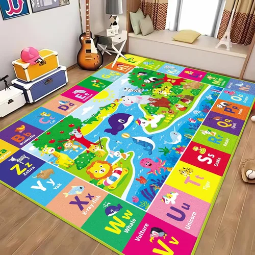 Alfombra infantil de 5 x 7 pies para sala de juegos, alfombra de juegos con ABC y animales, alfombra antideslizante súper suave para suelo, tapete