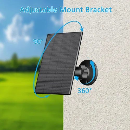 Miniatura 5 de Panel solar de 2 W para cámara de seguridad al aire libre, cargador USB/USB-C con IP65 impermeable, montaje ajustable de 360° y cable de 7.2 pies