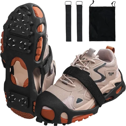 Miniatura 8 de Crampones, tacos de nieve de hielo para zapatos y botas con 28 tacos de acero antideslizantes para caminar sobre nieve y hielo, tacos de hielo