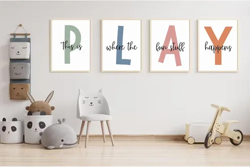 Miniatura 6 de Arte de pared para sala de juegos para niños, decoración de pared para habitación de niños, impresión en lienzo para sala de juegos para bebés