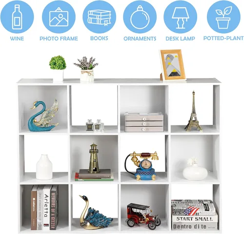 Miniatura 5 de SUPER DEAL Estantería Abierta de 12 Compartimentos, Gabinete de Almacenamiento de 47 Pulgadas de Ancho, Estanterías Cúbicas de Madera para Libros