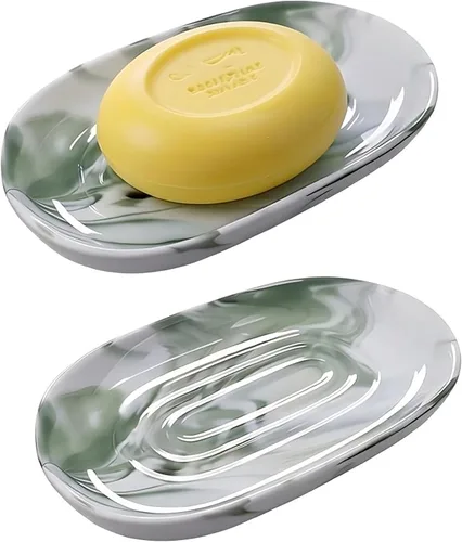 Miniatura 20 de Jabonera, Jabonera de Cerámica con Patrón de Mármol para Ducha, Bandeja Ahorradora de Jabón para Baño, Fregadero de Cocina y Tocador, Soporte Negro