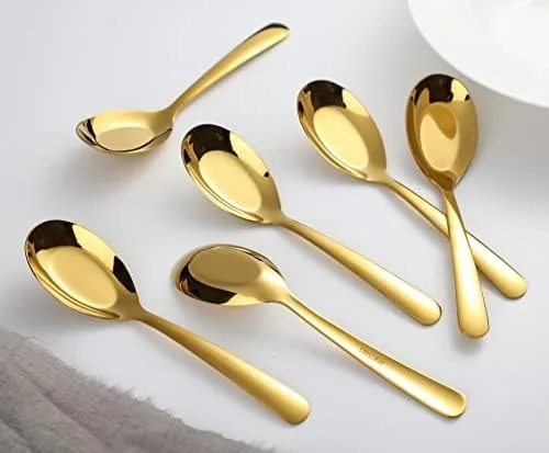 Miniatura 4 de Cucharas de sopa de acero inoxidable, juego de 6 cucharas de sopa de peso pesado, cucharas de sopa chinas, cucharas de ramen pulidas con espejo