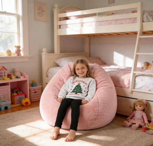 Miniatura 4 de ENBAOHUI Sillas Puf de Espuma Viscoelástica Cómodas de Piel Sintética de 3 Pies para Niños o Bebés con Relleno Sofá Puf con Asa Tela de Piel Rosa