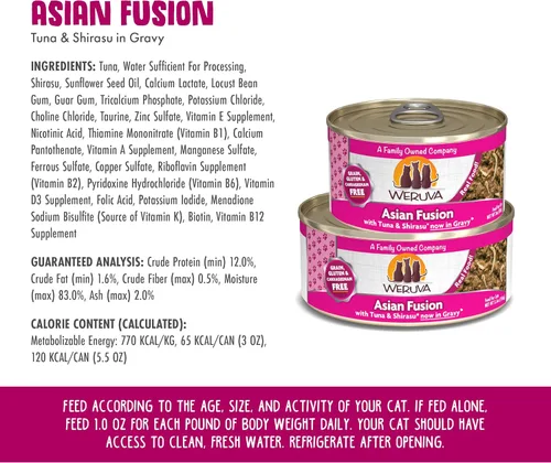 Miniatura 5 de Weruva Asian Fusion - Comida clásica para gatos, fusión asiática con atún y shirasu en salsa, lata de 5.5 onzas (paquete de 24)