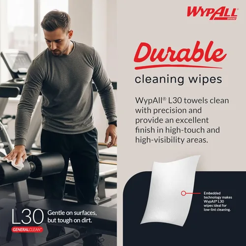 Miniatura 6 de WypAll General Clean L30 - Toallas de limpieza pesadas (05841), toallitas fuertes y suaves, color blanco, 875 toallas por rollo gigante, 1 rollo por