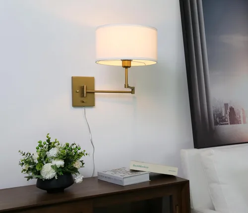 Miniatura 3 de Aplique de pared con cable enchufable de tela vintage, lámpara de pared con brazo oscilante para interiores con interruptor de encendido/apagado