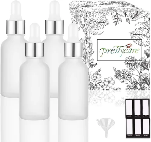 Miniatura 38 de PrettyCare Paquete de 4 botellas con cuentagotas de aceites esenciales, botellas vacías de tintura para cuidado personal y belleza, Ámbar
