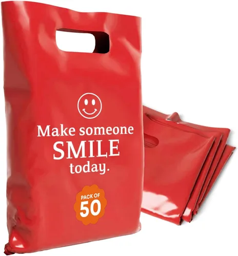Miniatura 51 de Bolsas de plástico con asas – Bolsas de mercancía de 12 x 15 pulgadas para pequeñas empresas – Bolsas troqueladas para compras minoristas y Negro