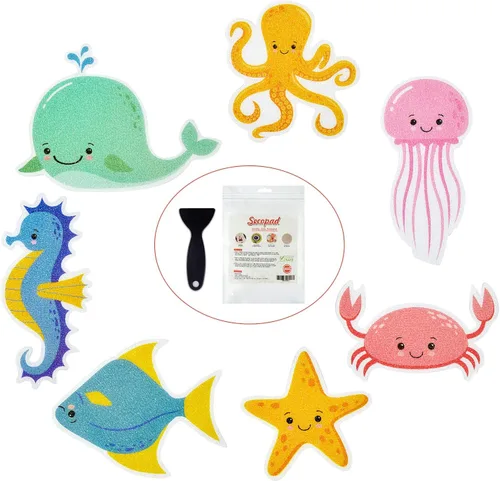 Secopad Calcomanías antideslizantes para bañera, 14 piezas grandes de adhesivo marino para niños, calcomanías antideslizantes para ducha y bañera