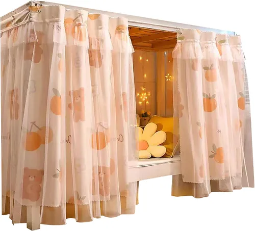 Miniatura 10 de Cortinas de gasa bonitas genéricas para litera con dosel de cama con encaje, 2 paneles, aguacate