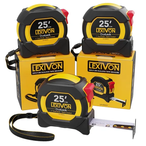 Miniatura 12 de LEXIVON [2-Pack] Cinta métrica DuaLock de 25 pies/7,5 m Cuchilla de 1 pulgada de ancho con revestimiento de nailon, acabado mate blanco y amarillo