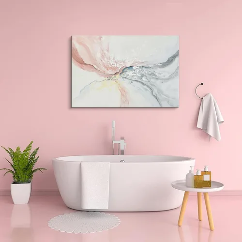 Miniatura 5 de Lienzo abstracto rosa para pared, pintura al óleo pintada a mano en rosa y gris, arte moderno con forma de flujo de agua para dormitorio, sala