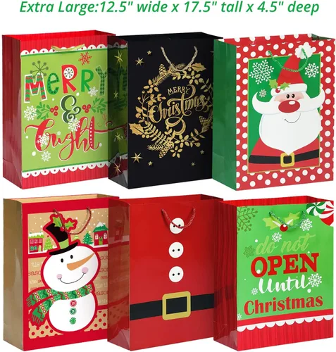 Miniatura 6 de Party Funny 24 bolsas de papel de regalo de Navidad a granel con asas y 60 etiquetas de regalo de Navidad, varios tamaños para envolver regalos